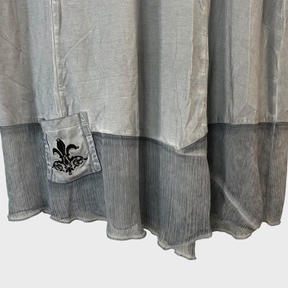 Soft Surrounding Fleur-De-Lis V-Neck Tunic Women's Large Gray 3/4 Sleeve Stretch - Picture 7 of 12